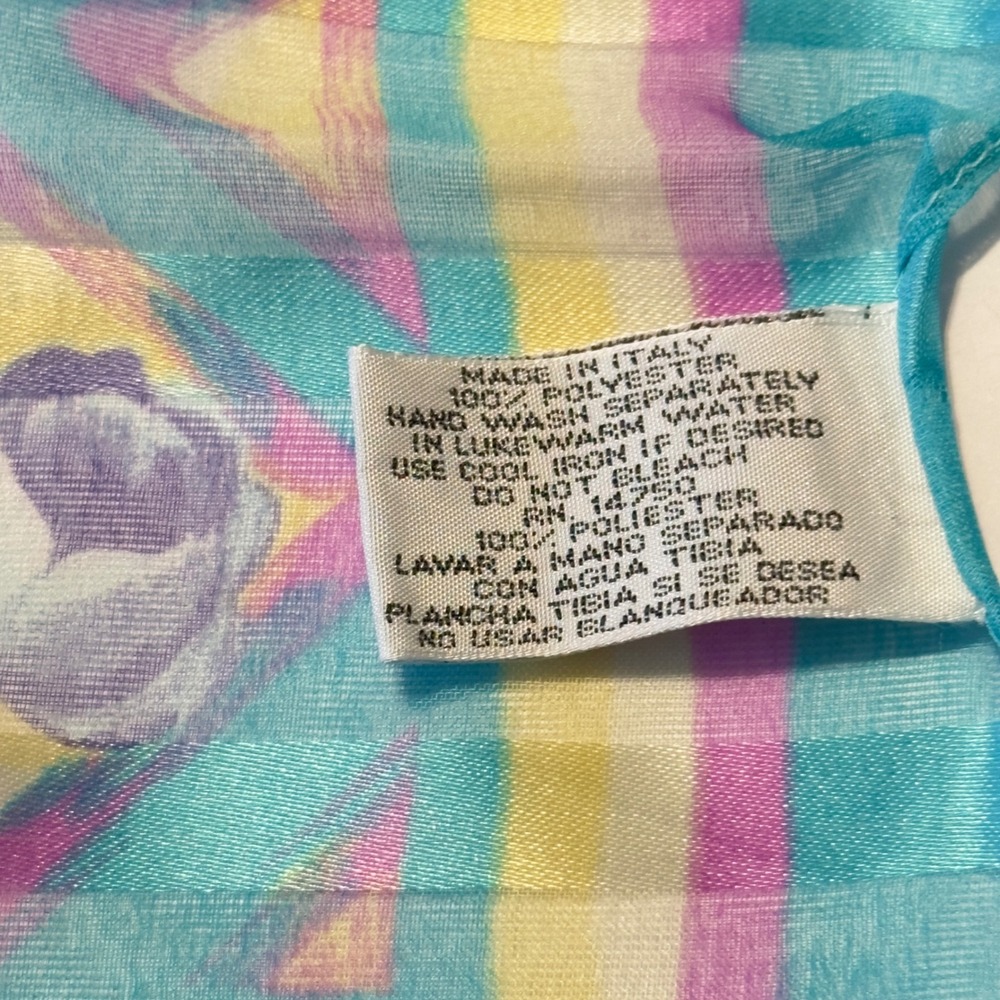 Jaclyn Smith Vintage Made in Italy Turquoise Floral Diamond Square Scarf 90s - Picture 4 of 7